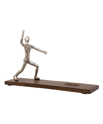 Silver Figurine Wine Holder With Wooden Base