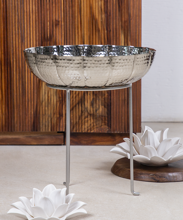 Set Of Two Flower Silver Urlis On Stand