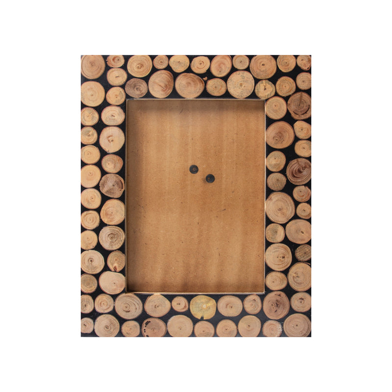 Handcrafted Circular Natural Wood in Black Resin Tabletop Photoframe