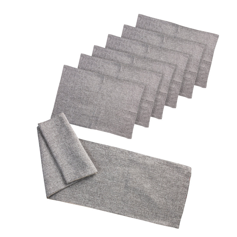 Grey Jute Set of 6 Table Mats with 1 Jute Runner