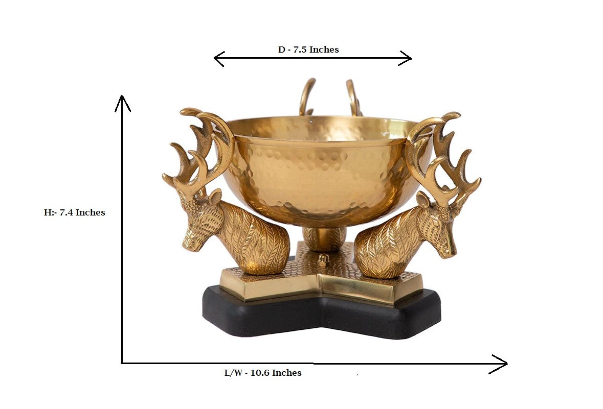 Brass Serving Bowl On Deer Horns