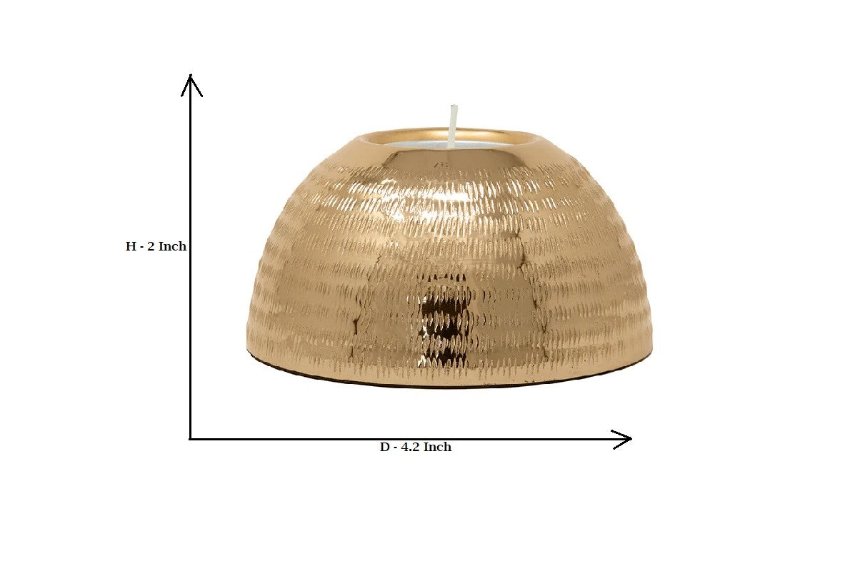 Dome Shaped Baarik Texture Tea Light Candle Holder Light Gold Finish