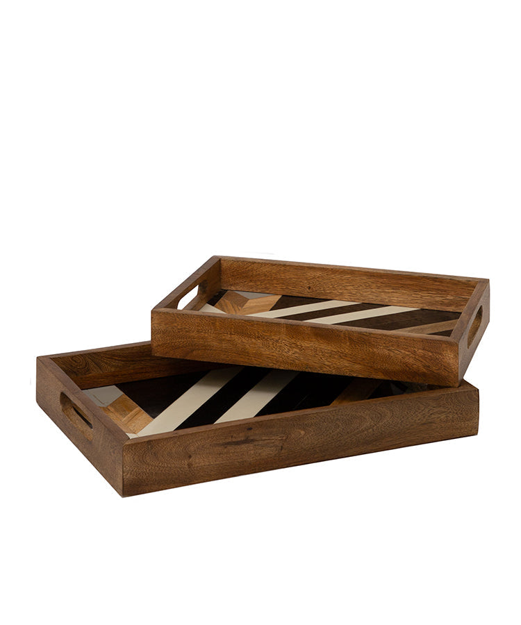 Mango Wood And Resin Trays - Set Of 2