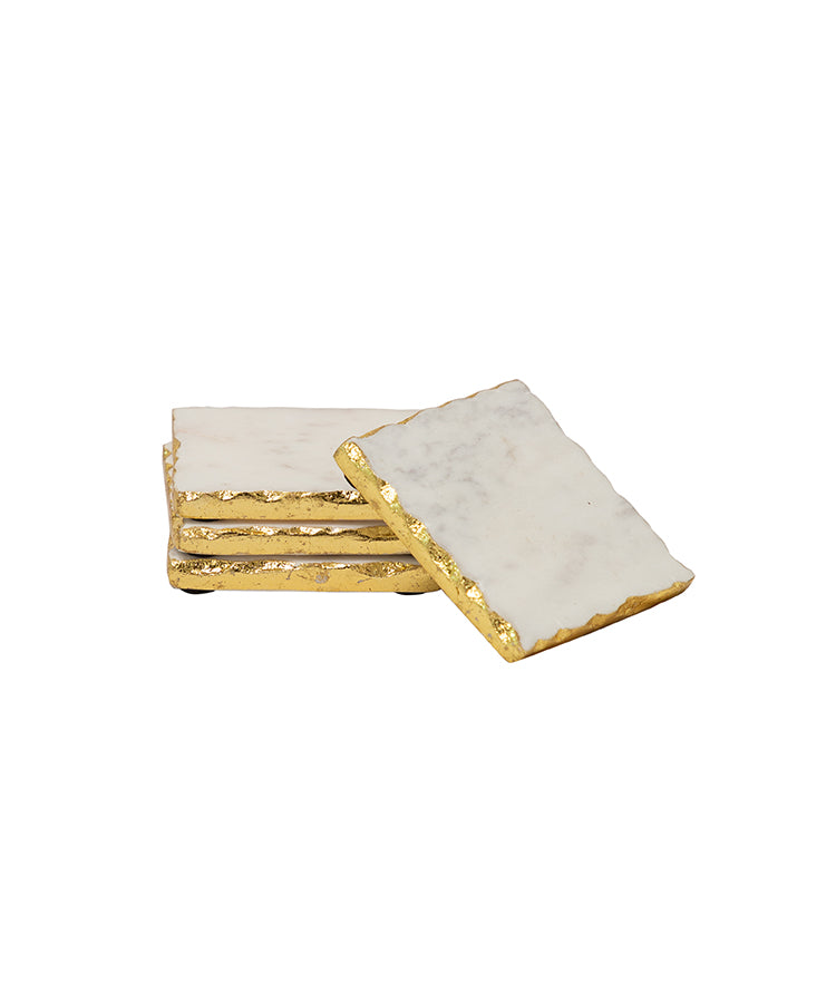 White Square Marble Coasters with Gold Foiling - Set Of 4