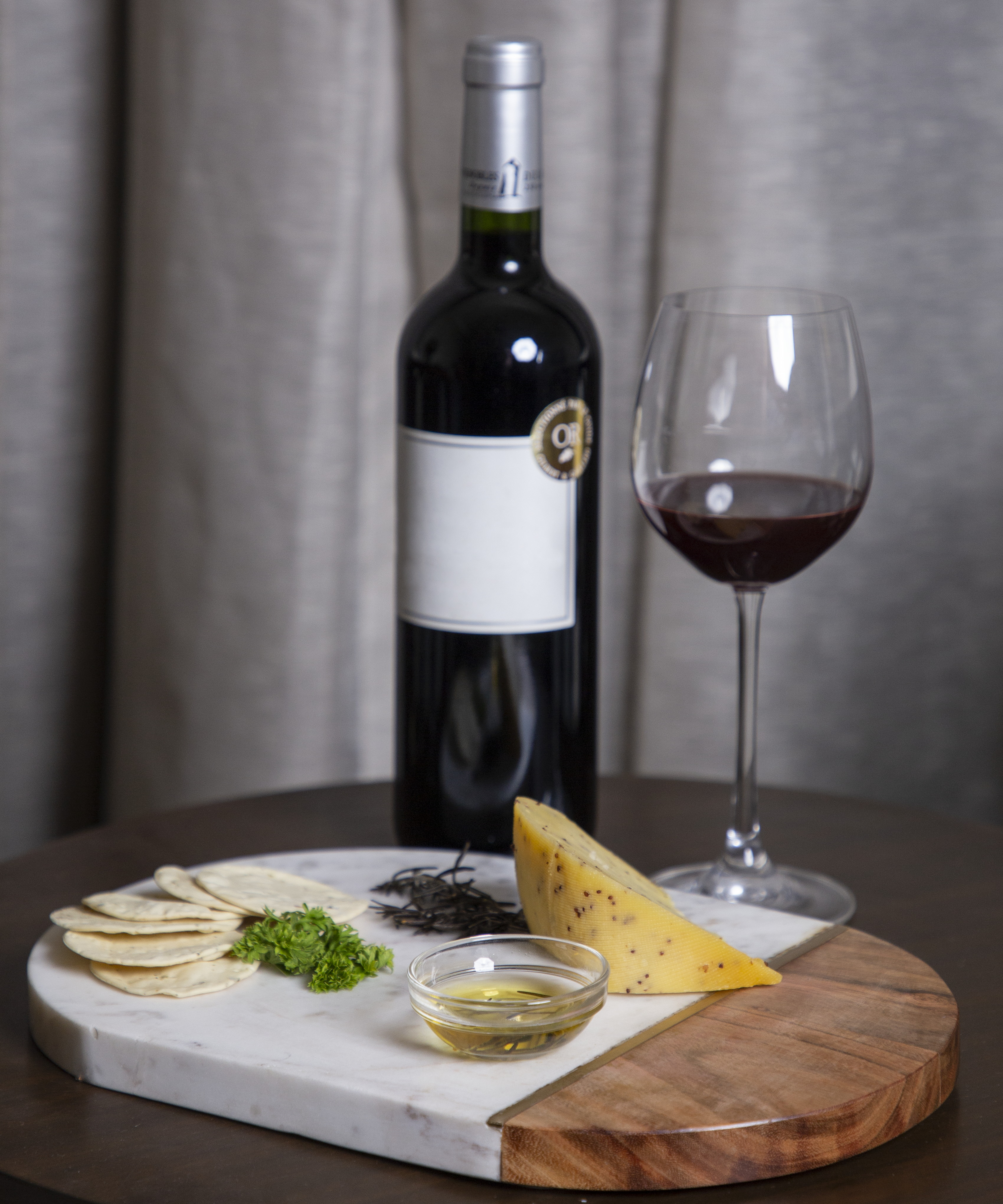Wood And Marble Oval Platter With Brass