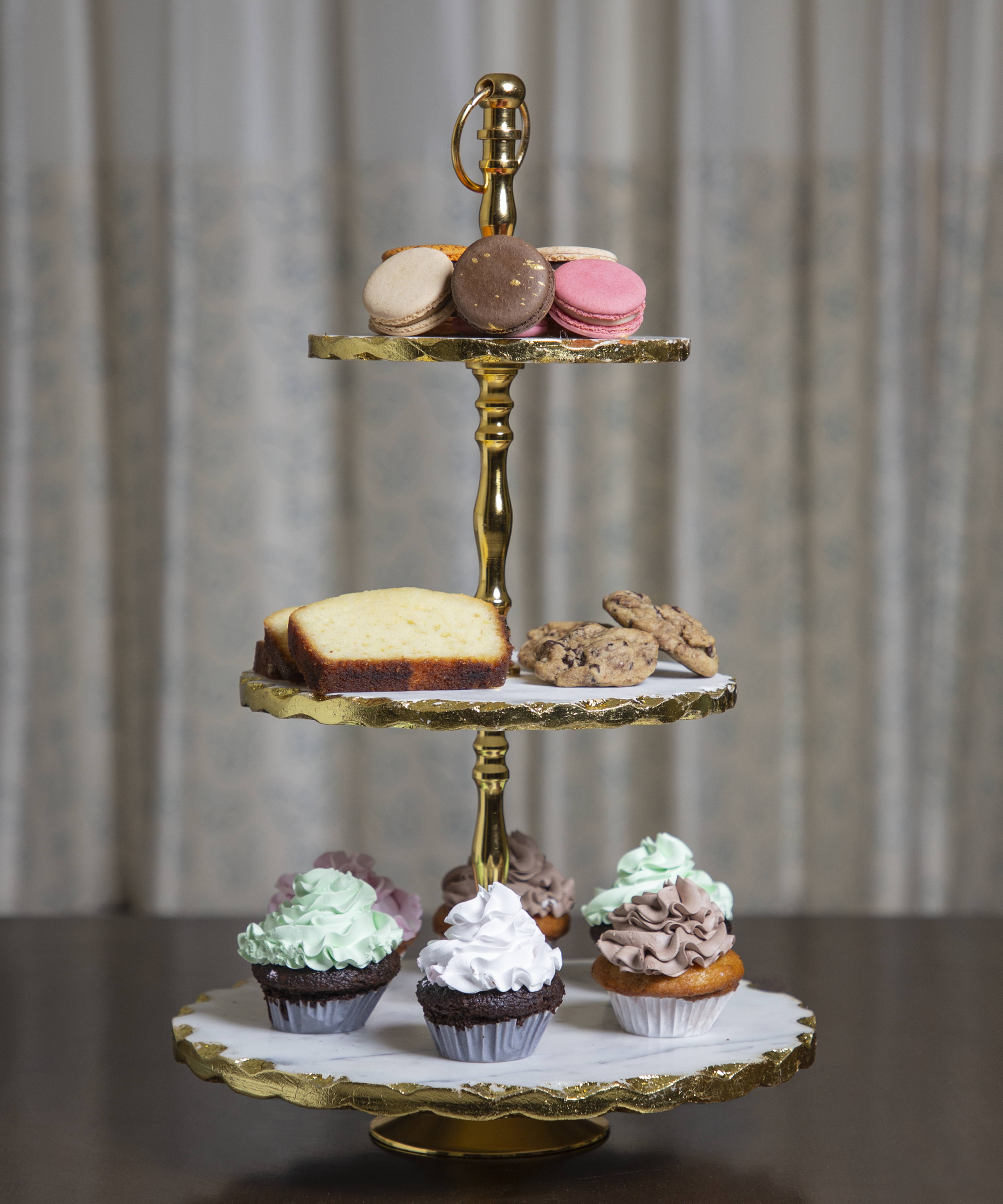 White Marble 3 Tier Dessert Stand With Gold Foiling