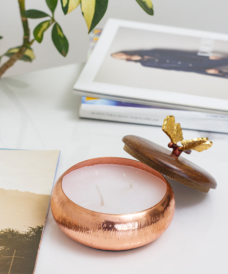 Copper Butterfly Lid Candle Holder Jar