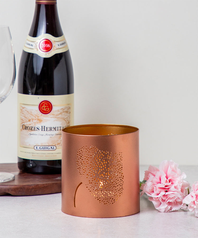 Copper Motif Leaf Candle Holder