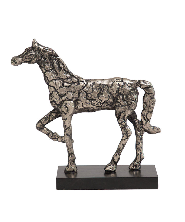 Silver Horse On Wooden Base