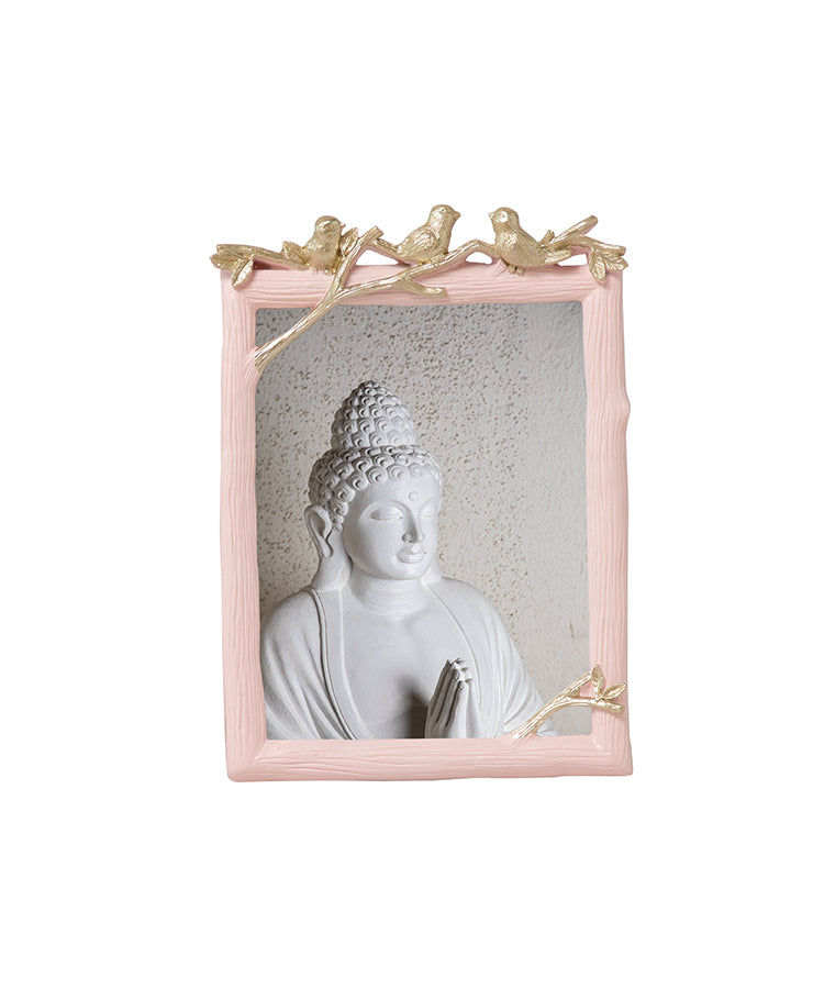 Champagne Gold Birds On Branch On Pink Photoframe Large