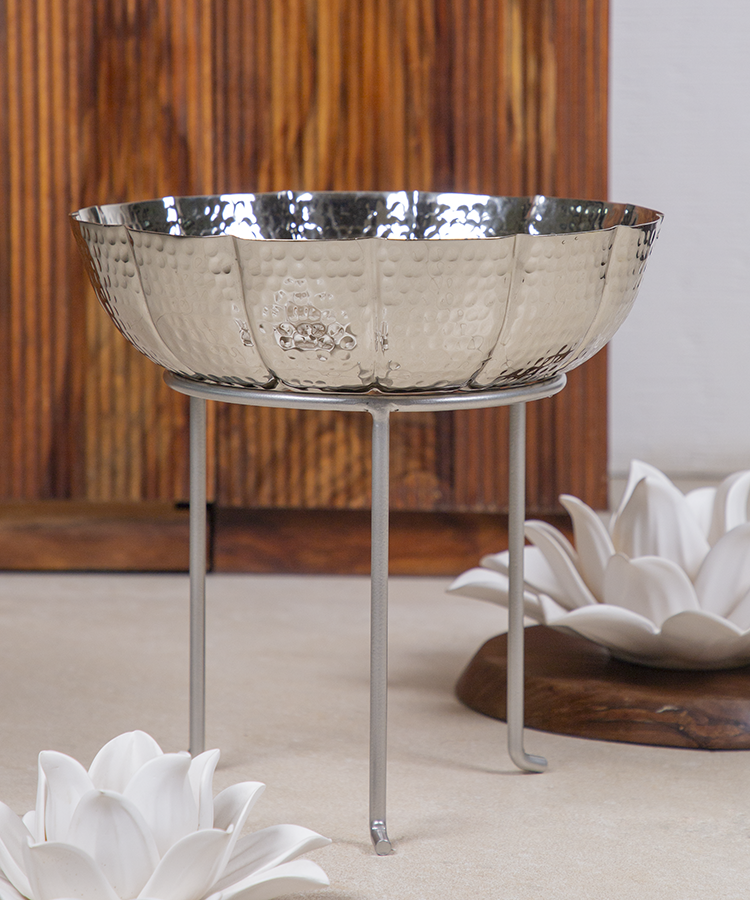 Set Of Two Flower Silver Urlis On Stand