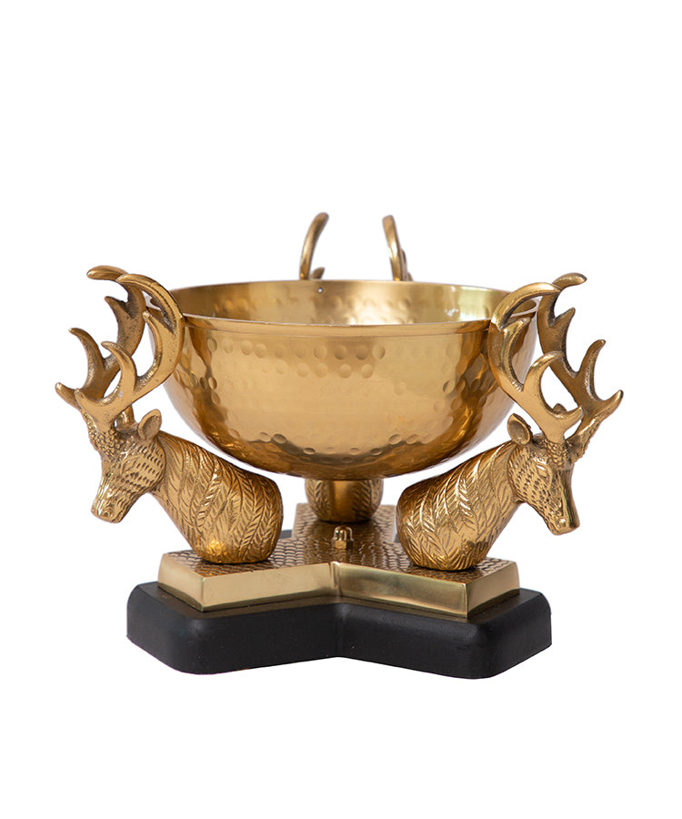 Brass Serving Bowl On Deer Horns