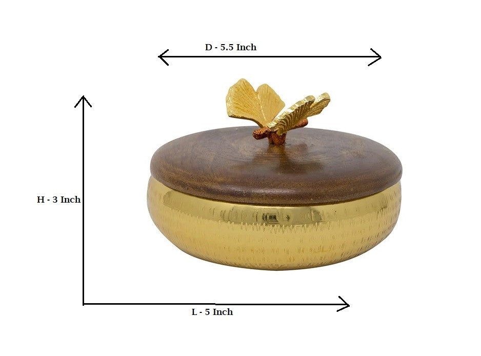 Candle Holder Jar With Scented Wax Medium Gold with Butterfly Embellishment on Wooden Lid