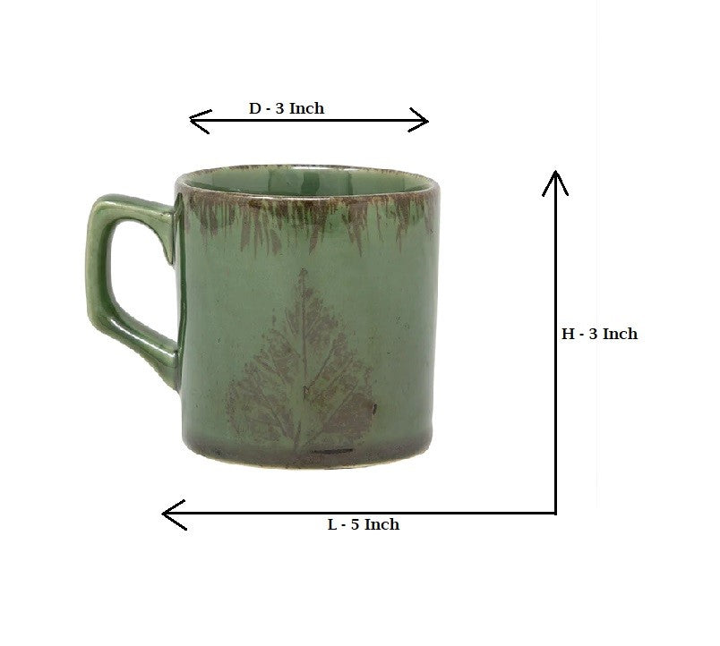 Studio Pottery Dual Glaze Green with Brown Leaf Motif Ceramic Mug -230ML