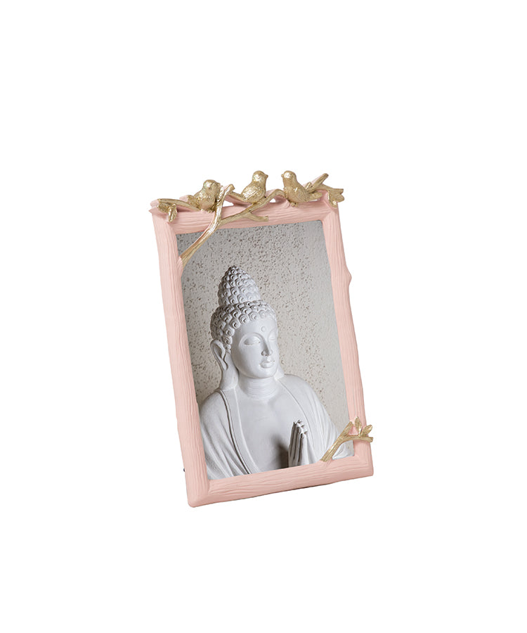 Champagne Gold Birds On Branch On Pink Photoframe Large