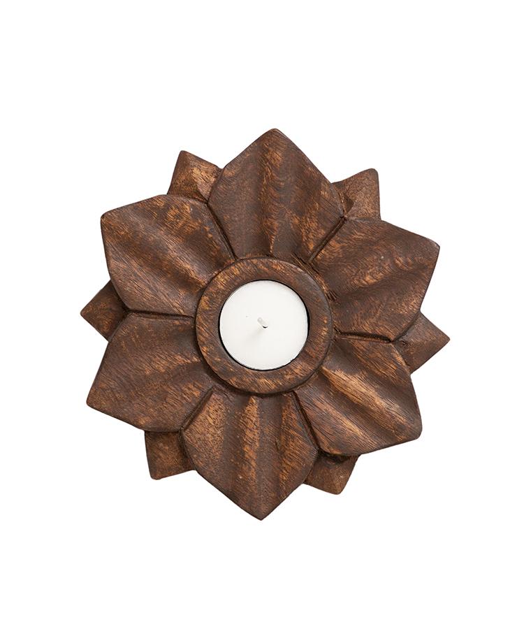Wooden Flower Tealight Candle Holder