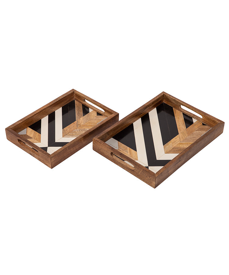 Mango Wood And Resin Trays - Set Of 2