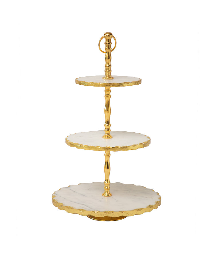 White Marble 3 Tier Dessert Stand With Gold Foiling