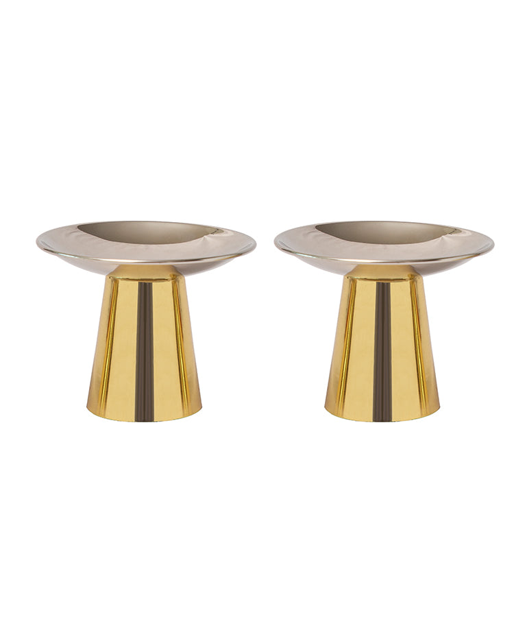 Stainless Steel Platters /Bowls With Green Agate Stone-Set of 2