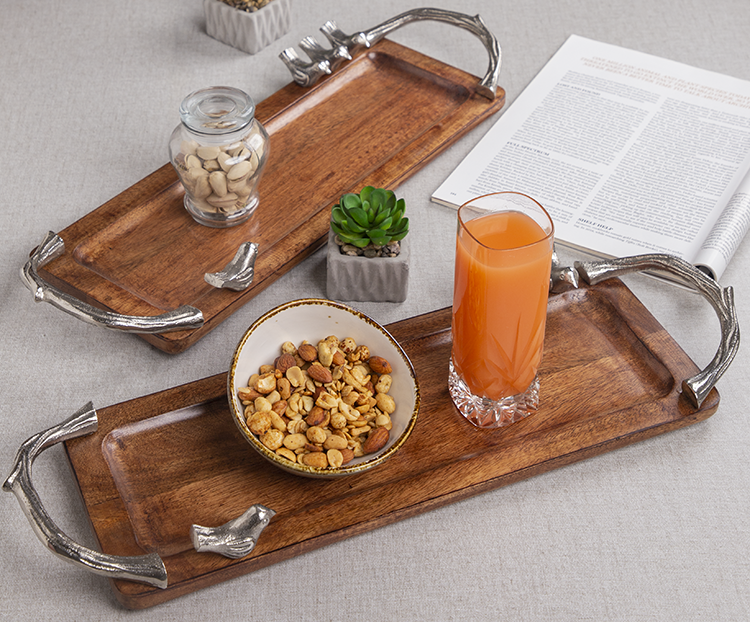 Wooden Tray With Silver Birds