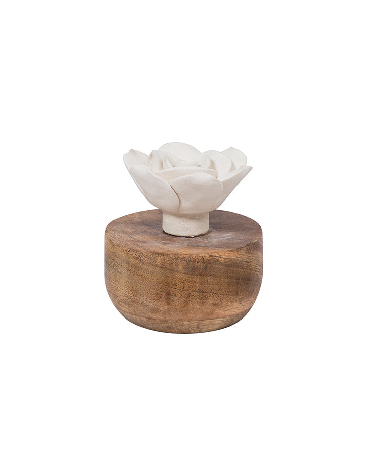 Terracotta White Rose with Wooden Base Incense Holder