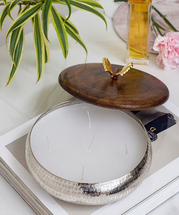 Silver Butterfly Lid Candle Holder Jar