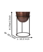 Antique Finish Copper Planters On Black Iron Stand-Set Of 2