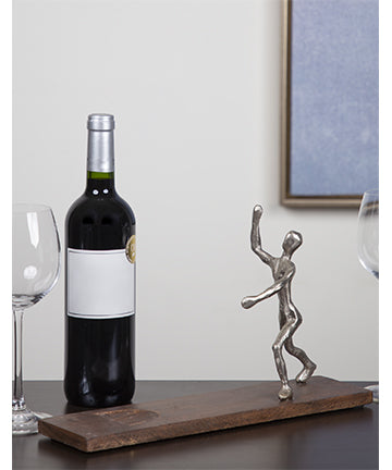 Silver Figurine Wine Holder With Wooden Base