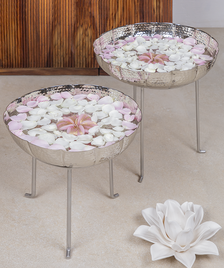 Set Of Two Flower Silver Urlis On Stand