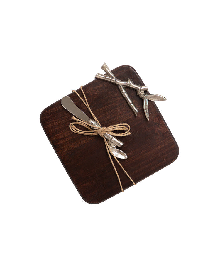 Bamboo Embellished Wooden Cheese Platter with Knife