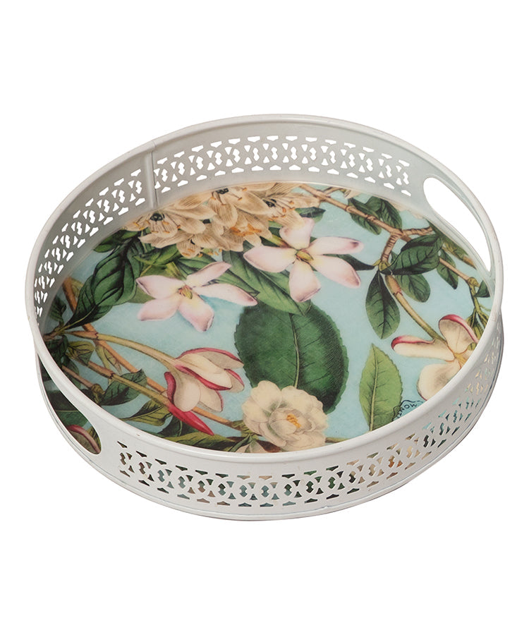 Tropical Floral White Metal Trays - Set Of 2