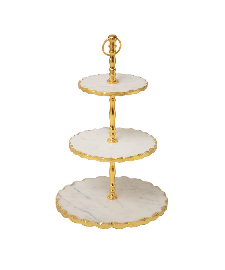 White Marble 3 Tier Dessert Stand With Gold Foiling