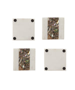 White Marble Square Coasters With Rainbow Mother Of Pearl (Set Of 4)