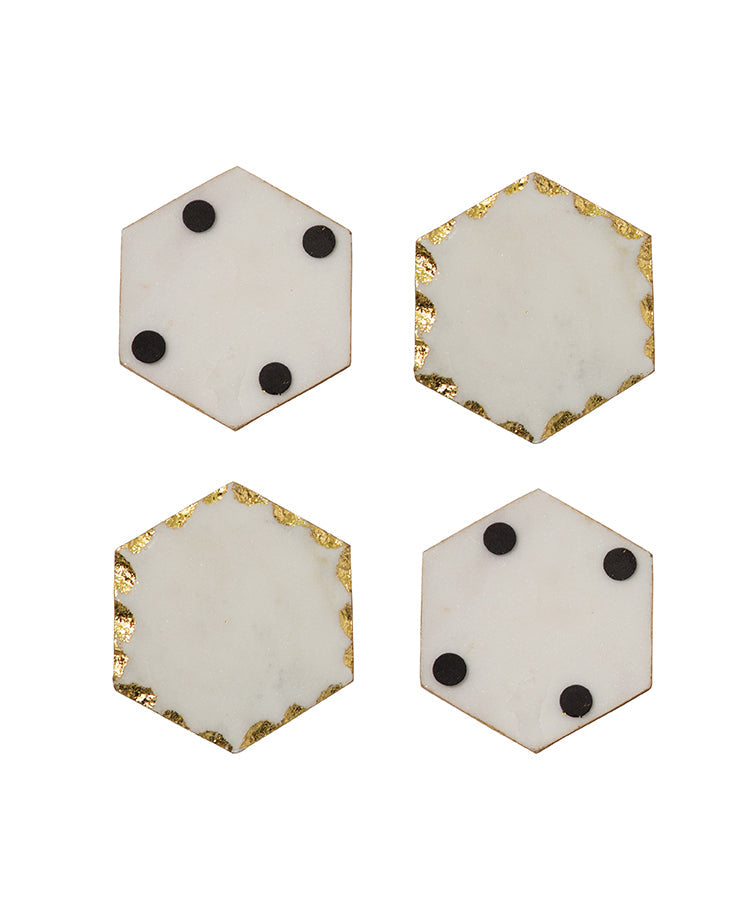 Marble Hexagon Coasters With Gold Foiling On Edges - Set Of 4