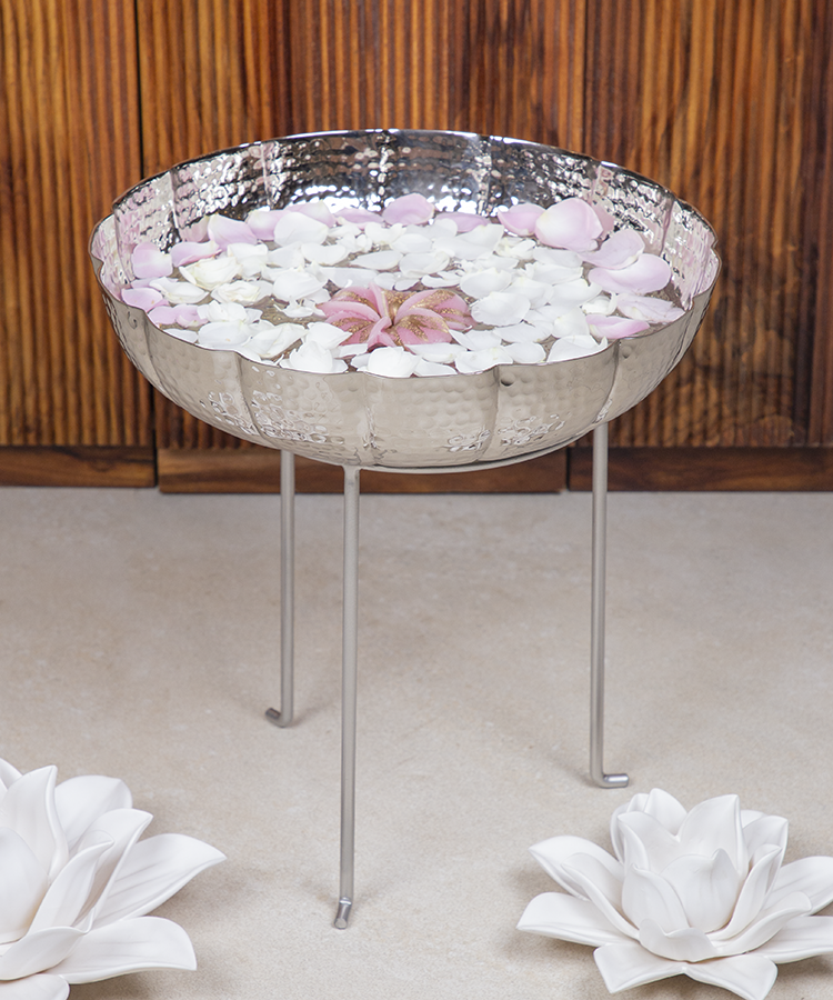 Set Of Two Flower Silver Urlis On Stand