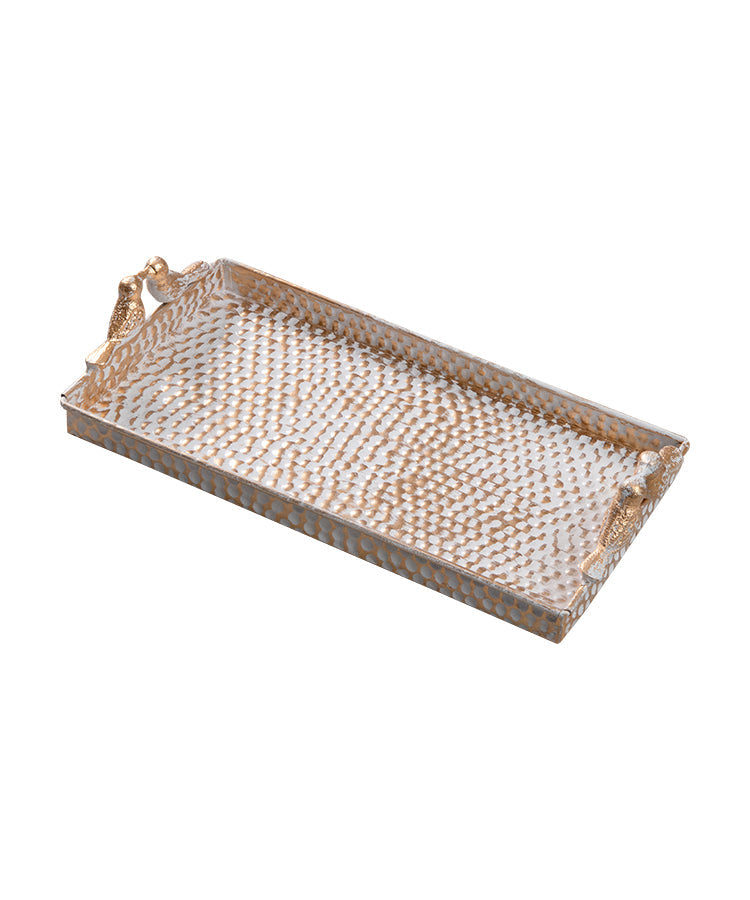 White and Gold Hammered Bird Serveware Iron Alloy Organizer Decorative Tray