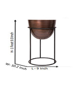 Antique Finish Copper Planters On Black Iron Stand-Set Of 2