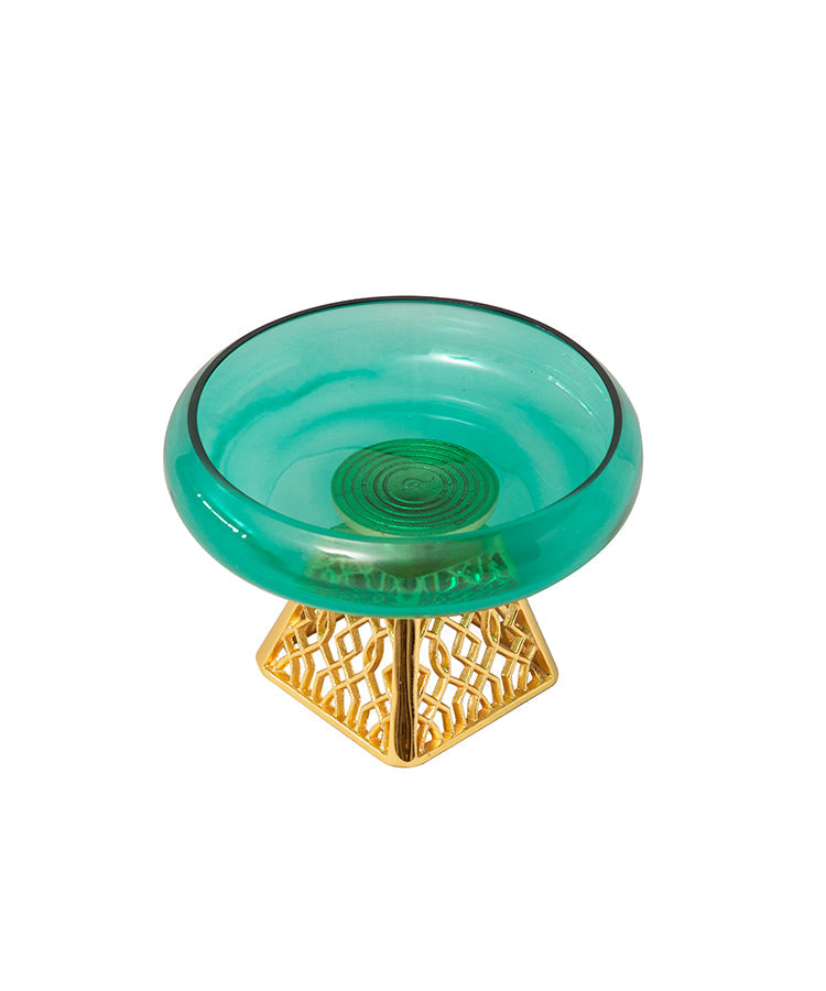 Blue Glass Bowl Urli With Cutwork Base