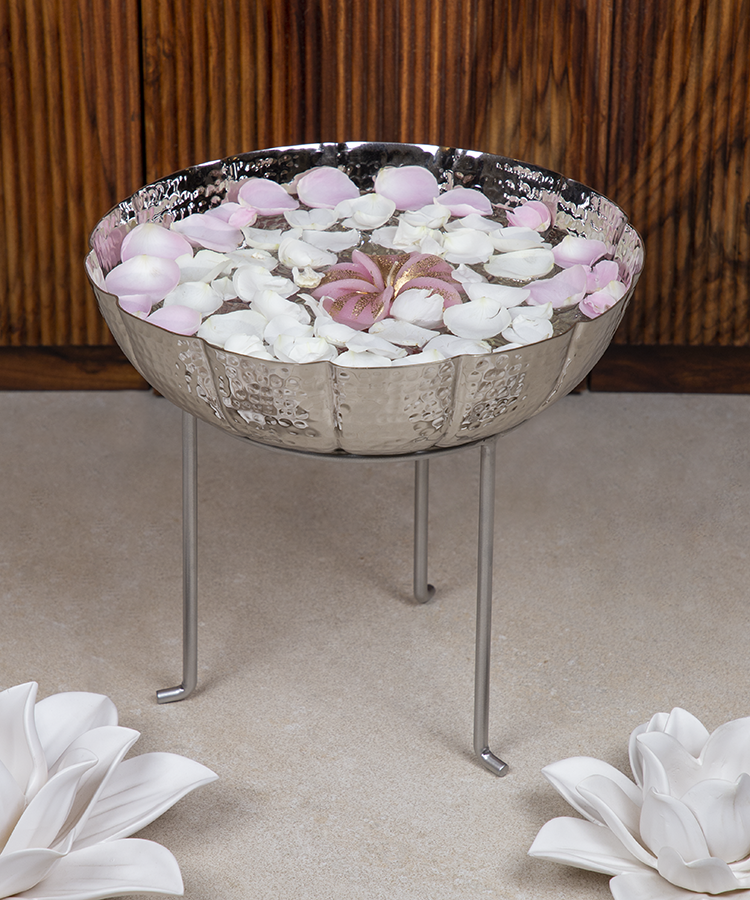 Set Of Two Flower Silver Urlis On Stand