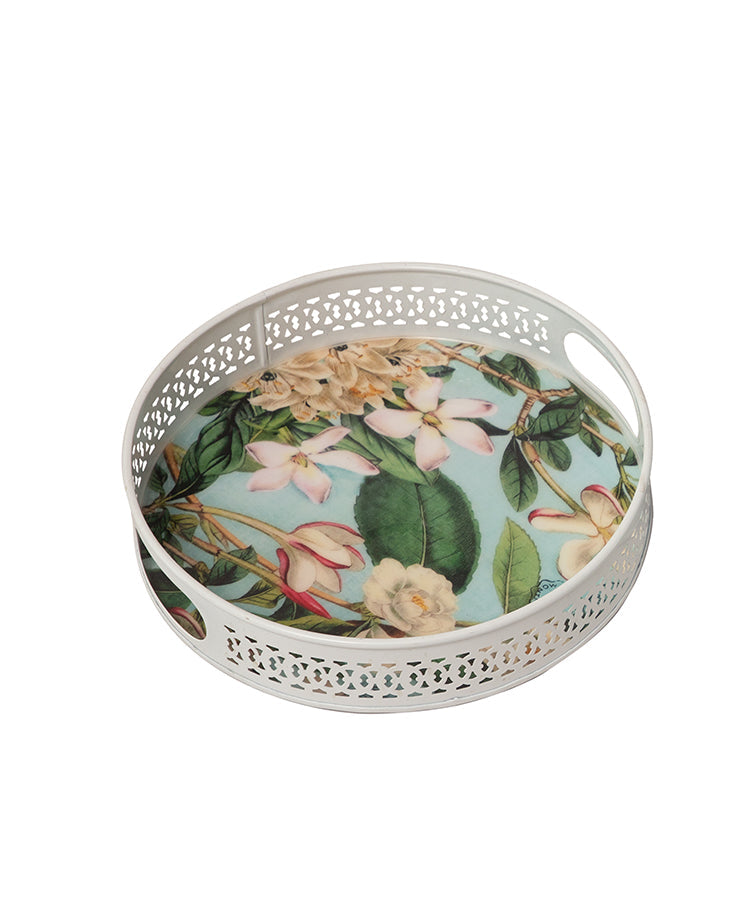 Tropical Floral White Metal Trays - Set Of 2