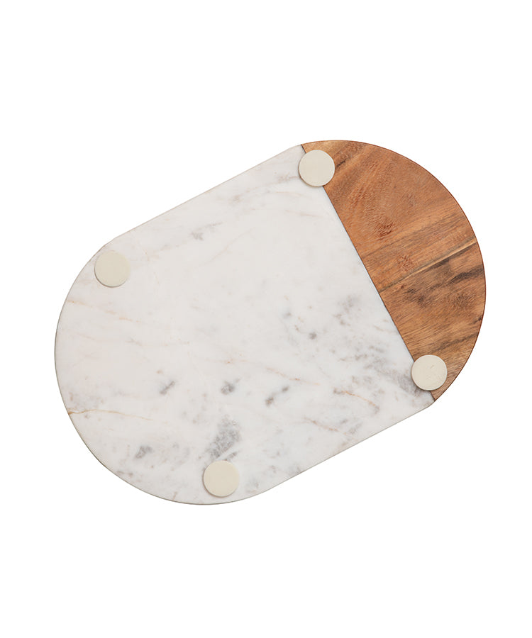 Wood And Marble Oval Platter With Brass