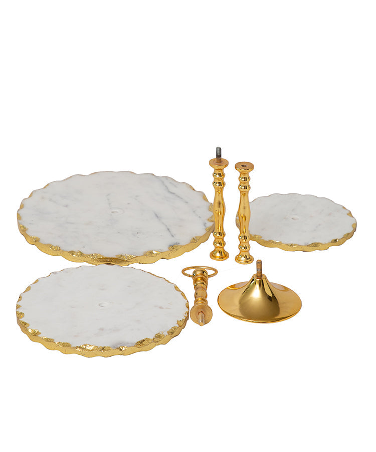 White Marble 3 Tier Dessert Stand With Gold Foiling