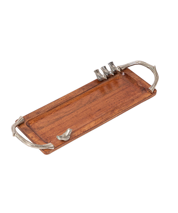 Wooden Tray With Silver Birds