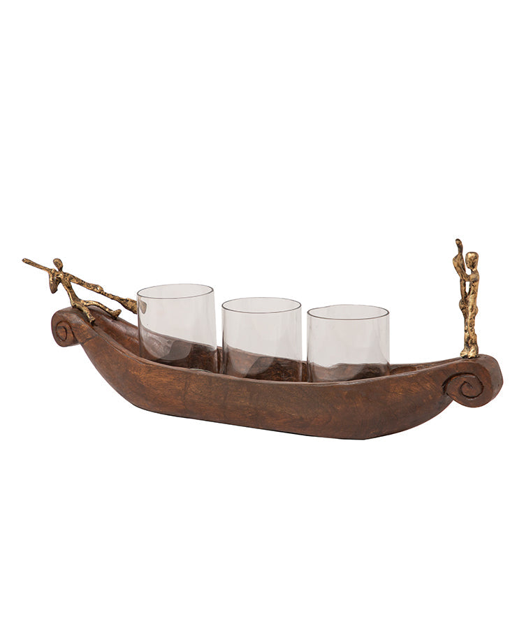 Wooden Boat Candle Holder