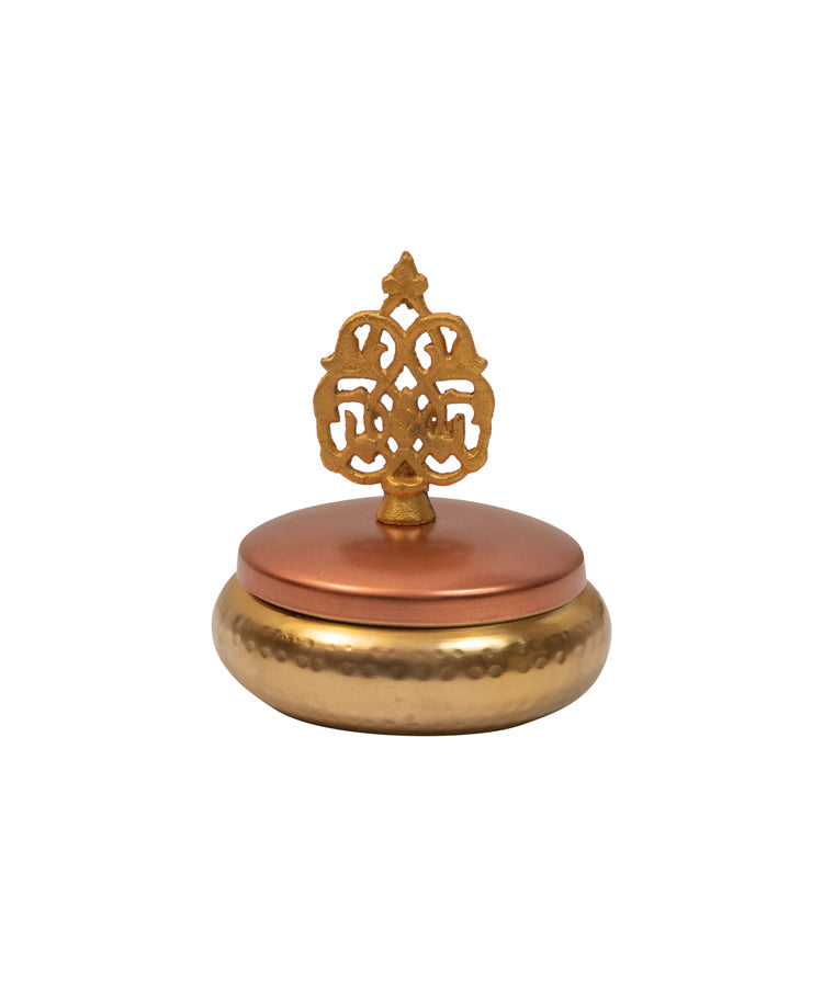 Multipurpose Box Jar Gold Textured With Copper Lid & Crown Embellishment