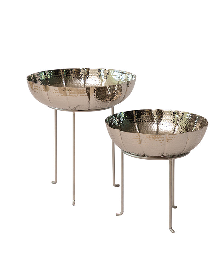 Set Of Two Flower Silver Urlis On Stand