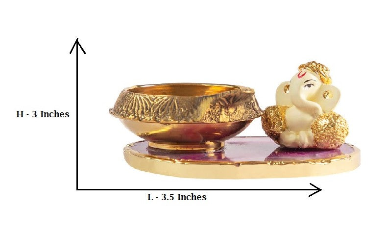 Ganesha with Diya on Semi Precious Agate Stone Base