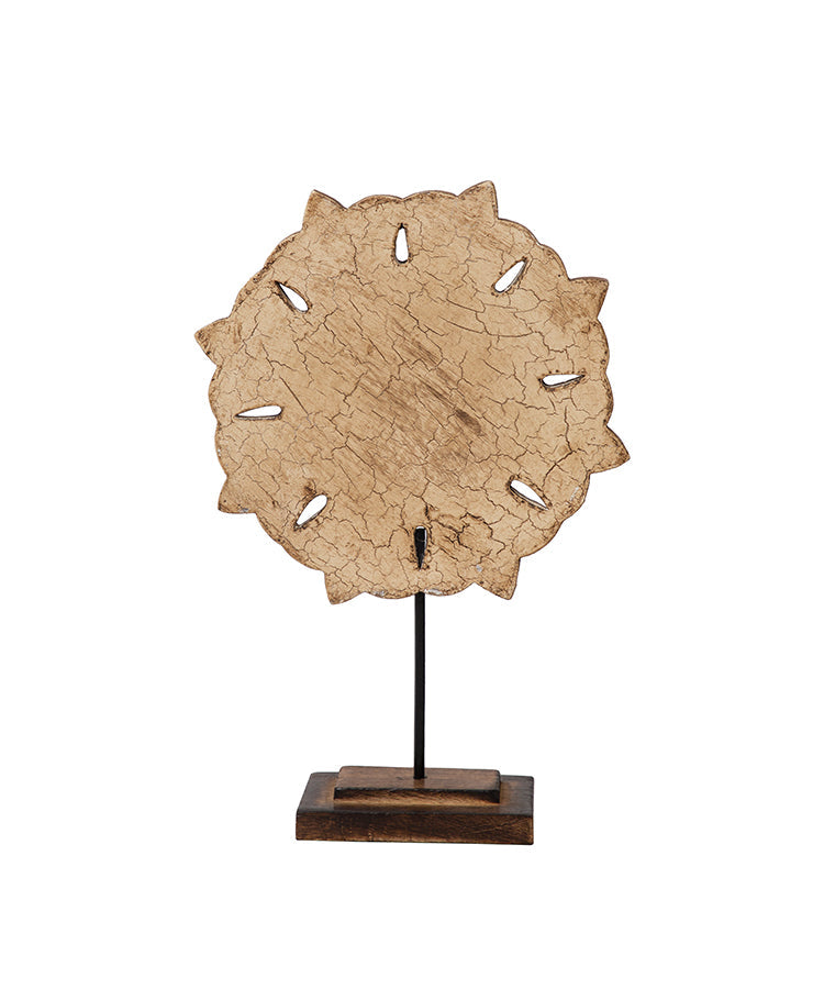 Wooden Crackled Flower Sculpture Set Of 2