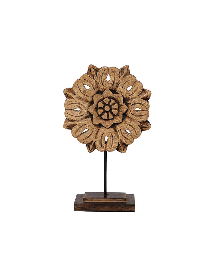 Wooden Crackled Flower Sculpture Set Of 2
