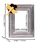 Ornate Silver Photoframe with Black-Grey Agate Stone and Gold Dragonfly Embellishment On Top